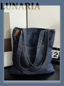 Women's Shoulder Bag, Vintage Y2K Oversized Lightweight Outdoor Bag, Portable Summer Travel Shopping Bag, Casual College Style Square Tote, Literary Student Bag, Ideal For Books, Shopping And School - 彩色 - 查看 5