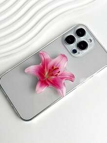 1pc INS Pink Flower Orchid Lily Acrylic Resin Phone Holder, Foldable Portable Air Cushion Phone Stand Compatible With IPhone, Android Phone, Gift For Birthday, Family, Friends Push-Pull Phone Grip Phone Accessories - Multicolor - View 5