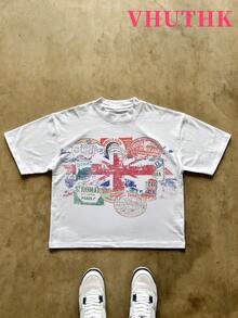 VHUTHK (180 Cotton T-Shirt) Big Eyed Child Print Men's Summer Round Neck Short Sleeved Casual Cotton Print - 白色 6 - 查看 1