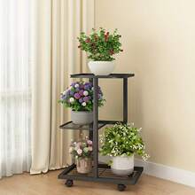 3/4/5 Tier Metal Flower Stand With Wheels | Decorative Rack, Storage Rack, Living Room/Balcony Flower Stand, Holds Up To 5 Potted Plants - Multicolor - View 11