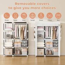 Wardrobe Closet, 41.7 Inch Wide Portable Closets For Hanging Clothes With 1 Hanging Rod, 6 Shelves, 6 Pockets, Clothes Rack With Cover Portable Wardrobe Closet For Bedroom, Dorm, Black