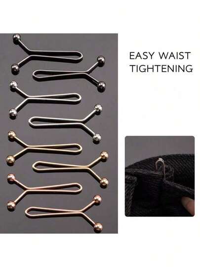 4/8 peças Cinta modeladora de cintura de metal em formato de U, fecho simples com contas de aço metálico para calças, cachecol, mangas, design elegante, preto/prata