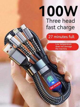 3-In-1 100W 5A Fast Charging USB To Type-C Micro Fast Charging Cable Compatible With IPhone 14 13, 3-In-1 100W Fast Charging Cable Smart Super Fast Charging Support Multi-Interface Charging USB Visual Power Charging Cable Compatible With Apple, SANXOPPO Car Fast Charging Cable. Compatible With IPhone, Android, Camera, MP3 Universal Adapter Nan MFi Certified