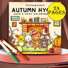 1 pezzo Libro da colorare Autunno Hygge, 20cm*20cm, 24 pagine, copertina morbida, ottima scelta per alleviare lo stress e godere della mente e del corpo, interazione genitore-figlio/colorazione immersiva, regalo di Natale e Ognissanti - Pezzo unico - Visualizzare 1