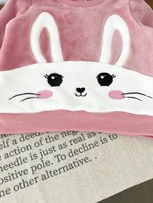 3 Stücke süßer Kaninchen Stickerei Fleece Langarm Top, einfarbige Hose und Kapuzen-Reißverschluss Weste Set, geeignet für Alltag und Outdoor, Herbst/Winter