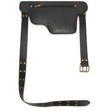 Style Waist Bag - Vintage Synthetic Leather Fanny Pack With Multiple Compartments, Golden Studs & Buckles For Women, Perfect For Outdoor Sports, Travel, And Casual Wear - 壓變黑色 - 查看 8