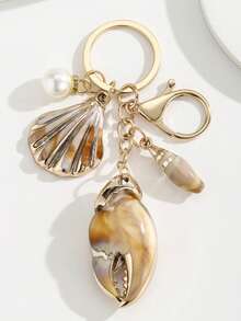 1 Móc khóa vỏ sò Unisex kèm mặt dây chuyền ngọc trai phong cách bãi biển mùa hè Quà tặng cho bạn bè Phụ kiện móc khóa Y2K - Nhiều màu - Xem 1