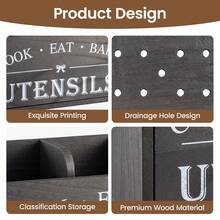 Shoze Kitchen Utensil Holder With 3 Compartments, Wooden Storage Utensil Organizer For Countertop, Farmhouse Decor, Rustic Cooking Utensil Kitchen Tool - Black - View 3