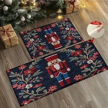 1 pièce/2 pièces Tapis de bain antidérapant à motif de casse-noisette de Noël, en matériau de fausse cachemire, avec décoration en peluche, convient pour les salles de bain, les entrées, les cuisines et autres occasions, lavable en machine, décoration festive, peut être offert en cadeau
