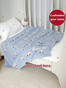 Manta de punto bordada con nombre personalizado para niños, con lindo diseño de autos, apta para todas las estaciones - Azul claro - Ver 3