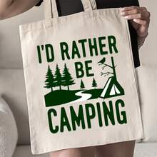 ZCAYNGER Canvas Tote Bag With I'd Rather Be Camping Design - Durable, Reusable Shopping Bag Travel, Hiking & Outdoor Adventures - Washable, No Closure, Black, Camping Accessories - 白色 - 查看 6