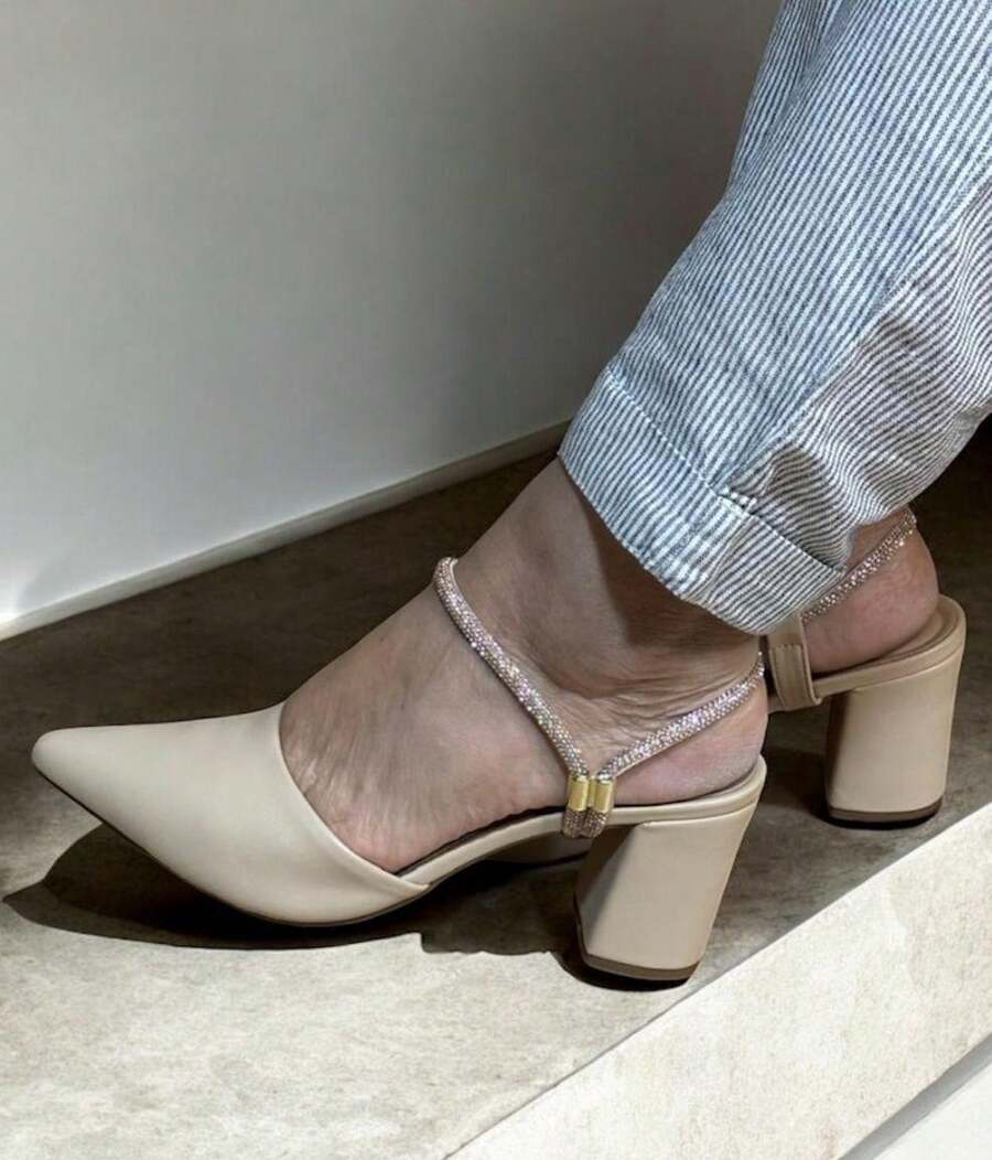 Women's Pumps Sandals, Shiny Rhinestones, Elegant, Comfortable Party - Nude - View 1