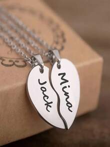 Customized Love Pendant Necklace With 2 Heart-Shaped Stainless Steel Personalized Women's Necklaces, Elegant For Couples To Wear Daily, Suitable For Valentine's Day Gifts And Commemorative Gifts For Wives