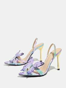 Giày cao gót mũi nhọn thời trang nữ cao cấp thanh lịch, phong cách mùa hè, họa tiết bướm 3D, chất liệu thoải mái, gót cao, giày sandal nữ, quai trần gợi cảm, thích hợp cho các buổi tụ tập ngoài trời, tiệc tùng, sàn diễn, nét quyến rũ độc đáo tối giản thanh lịch, giày sandal cao gót màu hoa oải hương - Màu tím hoa cà - Xem 6