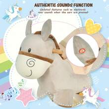 HOMCOM Kids Rocking Horse, Children Plush Ride On Donkey Animal Rocker W/ Sound, Wood Base Seat, Ty Belt, Baby Toy Rocker For Toddler 18 - 36 Months, Grey - Grey - View 3