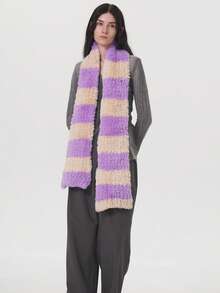 1 szt. damski, prążkowany, kontrastowy, miękki, puszysty szalik poliestrowy, codzienny, ciepły dodatek na jesień/zimę na świeżym powietrzu, codzienne zimowe szaliki damskie do dojazdów do pracy