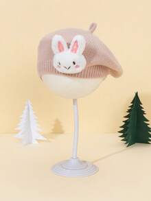 1 pieza Boina de conejo para niñas, boina de invierno cálida, boina de conejo tejida linda, de vuelta a la temporada escolar, otoño/invierno, sombrero decorativo para niñas, boina de pintor - 1PC - Ver 14