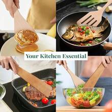 FG-Soup Spoons3cs Wooden Las, 12inch Long Handle Flat La Set Nonstick Ans, Multiuse Wooden Soons O, Wood O Utensil Frying, Fliing, Scing, And Rningdinnerware Gold Spoon