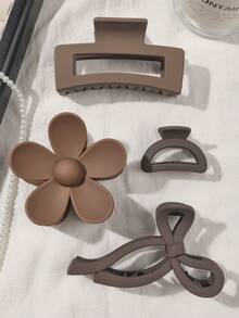 4pcs/Set Bohemian Sweet Dark Coffee Matte Butterfly Flower Square Hair Clips, Beach Accessories Fall Fashion Claw Clips Autumn Hair Accessories Elegant Hair Claw Hair Clutch Clips For Hair Winter For Vacation Outfits Woman Hair Bows