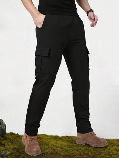 A Men's Outdoor Sports And Leisure Solid Color Multi Pocket Versatile Work Pants, Waist Drawstring Flat Corner Pants, Suitable For Giving To Boyfriends Or Husbands