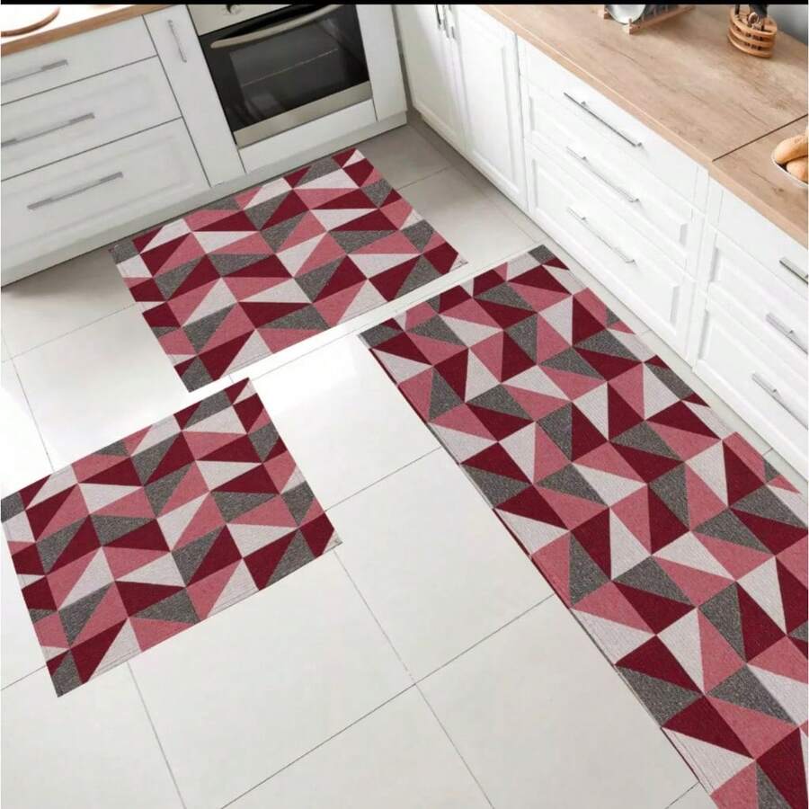 Non-Slip Kitchen Rug Set 3-Piece Runner Kit - 紅白色 - 查看 1