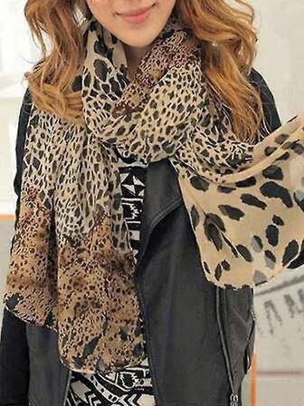 1PC Women Bohemian Elegant Casual Leopard Pattern Chiffon Scarf, Small Long Scarf, Lightweight And Convenient To Carry, Suitable For Daily Wear,It Can Also Be Paired With A Shawl, Festival Gift For Dress