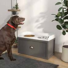 Stainless Steel Raised Dog Bowls, With 21L Storage Drawer Large Dogs - - Grey + Stainless Steel - View 3