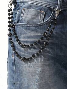 高品质彩色钻石球串珠腰链、身体链、男女手工配饰、时尚珍珠花裤链、男士高端嘻哈小众男士十字架吊坠配饰 - 彩色 - 查看 12