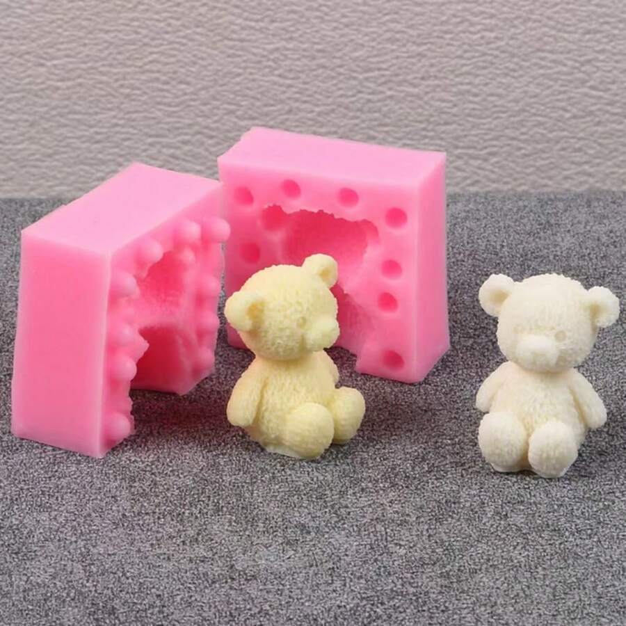 1pc 3D Cartoon Bear Baking Mold, Silicone Bear Birthday Decor Mold - Pink - View 1