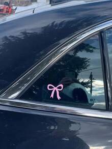 2pcs Cute Bow Ladies Car Decal - Fantasy Theme Vinyl Sticker, Glossy Finish, Cartoon Pattern Self Adhesive Glass Surface, Asymmetrical Shape, Single Use