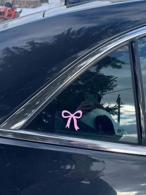 2pcs Cute Bow Ladies Car Decal - Fantasy Theme Vinyl Sticker, Glossy Finish, Cartoon Pattern Self Adhesive Glass Surface, Asymmetrical Shape, Single Use