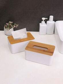 1pc Plastic Desktop Tissue Box, Living Room Coffee Table Tissue Storage Box, Wooden Bathroom Toilet Paper Holder, Bathroom Tissue Storage Box