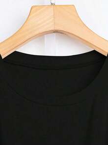 Casual Camiseta Patrón de Impresión con la Primera Palabra en Mayúscula Manga Corta Súper Cómodo Daily Para Mujer - Negro - Ver 3