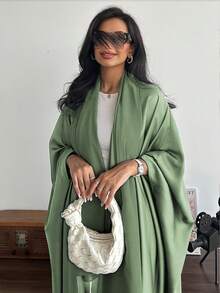 Middle Eastern Style Loose Solid Color Robe With Batwing Sleeves And Headscarf, Abaya Spring - Light Green - View 6