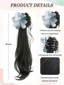 1 Piece Of Chinese Floral Faux- Wig Bun Hair Clip For Women, Slouchy Atmosphere, Loose Low Ponytail, Clip-On Hair Claw, Hair Bag For Going Out Simple Style. Fashion Hair Accessories Beauty Claw Clips Long Curl Wig