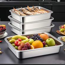 Buy 3 Get 2 Free, A Total Of 5 Stainless Steel Food Storage Containers - With Free Lids, Durable Baking Trays, Reusable, Suitable For Picnics, Meal Preparation, Refrigerator Organization, And Kitchen Essentials | Easy To Clean, Stackable - 銀色 - 查看 3