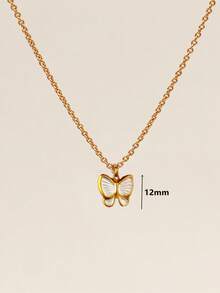 不锈钢防水不褪色可爱柔白滴油蝴蝶吊坠项链锁骨链，适合女士日常佩戴 - 金色 - 查看 2