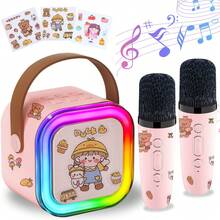 Mesin Karaoke Rumahan dengan 2 Mikrofon Nirkabel, Efek Gema, Speaker Bluetooth Portabel, Cocok untuk Berkemah atau Bepergian, Lampu Pesta LED Terintegrasi, 3 Set Stiker Dekoratif, Aktivitas Bernyanyi Bersama Orang Tua dan Anak, Penting untuk Pesta di Dalam dan Luar Ruangan - MultiWarna - View 3