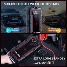26800mAh Digital Display Car Battery Jump Starter With 12V And USB, Universal, Up To 8L Gasoline, Compatible With All Cars, Portable Power Bank, Fast Charging, Large Screen, And Lighting - B03 - View 7