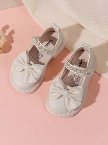 1 Pair Girls' Elegant Mary Jane Flat Shoes, Comfortable & Fashionable, Round Toe Formal Shoes Suitable For Weddings, Parties And Casual Wear - Easy To Slip On/Off, All Season, TPR Sole, Multiple Colors Available - Beige - View 1