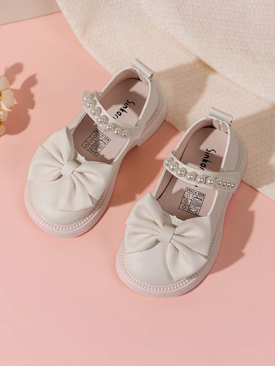 1 Pair Girls' Elegant Mary Jane Flat Shoes, Comfortable & Fashionable, Round Toe Formal Shoes Suitable For Weddings, Parties And Casual Wear - Easy To Slip On/Off, All Season, TPR Sole, Multiple Colors Available - Beige - View 1