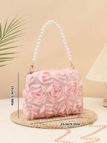 1pc Elegant 3D Rose Flower Shoulder Bag, Metal Chain Crossbody Bag, Faux Pearl Handbag, Women's Party Dress, Party Bag, Holiday Party Dress, Valentine's Gift, Bridal Bag, Bridesmaid Bag, Suitable For Party, Date, Wedding, Evening (Pattern Random) 1pc Fashionable Floral Handbag, Pearl Decor Chain Shoulder Bag, Floral Fabric, New Summer Fashion Women Bag, Versatile Crossbody Bag, Shoulder Bag, Lightweight Clutch Suitable For Party, Nightclub, Shopping, Date ,Wedding , Pink , Valentines Gifts, Pearl Bag, Party Bags, Wedding Items, Lace - Pink - View 5