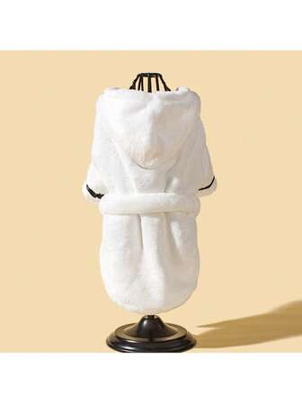 1 pieza Bata con capucha de felpa para mascotas, apta para gatos y perros pequeños, ropa de uso doméstico cálida (Mida la longitud de la espalda, el perímetro del pecho y el perímetro del cuello de su mascota antes de comprar para seleccionar el tamaño adecuado)