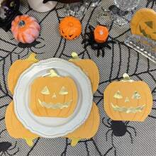 20/40 buc șervețele creative în formă de dovleac de Halloween, 3 straturi, îngroșate, desfășurate, 9,4 * 9,4 inch, șervețele de hârtie imprimate pentru petrecerea de Halloween, șervețele decorative pentru festivalul recoltei, ștampilare aurie, temă de Halloween, șervețele de hârtie de unică folosință