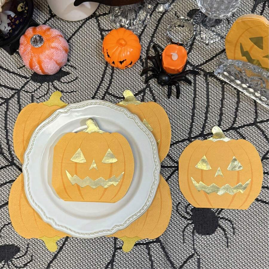 20/40 buc șervețele creative în formă de dovleac de Halloween, 3 straturi, îngroșate, desfășurate, 9,4 * 9,4 inch, șervețele de hârtie imprimate pentru petrecerea de Halloween, șervețele decorative pentru festivalul recoltei, ștampilare aurie, temă de Halloween, șervețele de hârtie de unică folosință