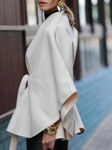 Women's Winter Solid Color Fabric Tie Waist Belt Bowknot Elegant Dating Formal Dinner Winter Shawl Winter Cape Winter Coat New Year Coat