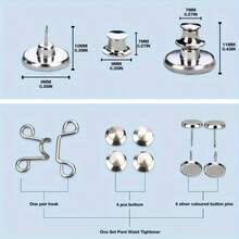 2025 6-Piece Set Silver - Gray Invisible Adjustable Waist - Altering Brooch Set For Trousers. Includes Jeans Waist - Tightening Pins & Anti - Peek Seamless Metal Belt Clips, Quick - Release Tightening, Unlock New Fashion Postures