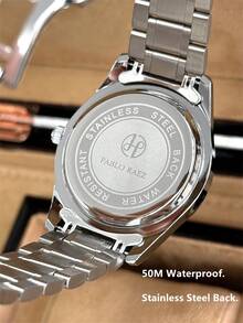 Pablo Raez 1pc Original Charming Men's Watch Gorgeous Jewelry Male Luminous Clocks Famous Brand New Summer Accessories Luxury Wristwatches For Man IPS Silver Color Jewelry Non Tarnish Stainless Steel Bracelets Chain 50M Water Resistant Simple Calendar Clock Metal Feeling Superior Men's Steel Casual Fashion Quartz Watch - Silver - View 6