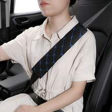 PU 皮革格子刺绣安全带套，舒适防紧汽车安全带肩垫，汽车配件，适合所有季节