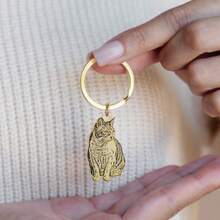 Custom Engraved Pet Photo Keychain, Personalized Dog Portrait Stainless Steel Gold Plated Memorial Key Ring Gift - Pet Keychains - View 9